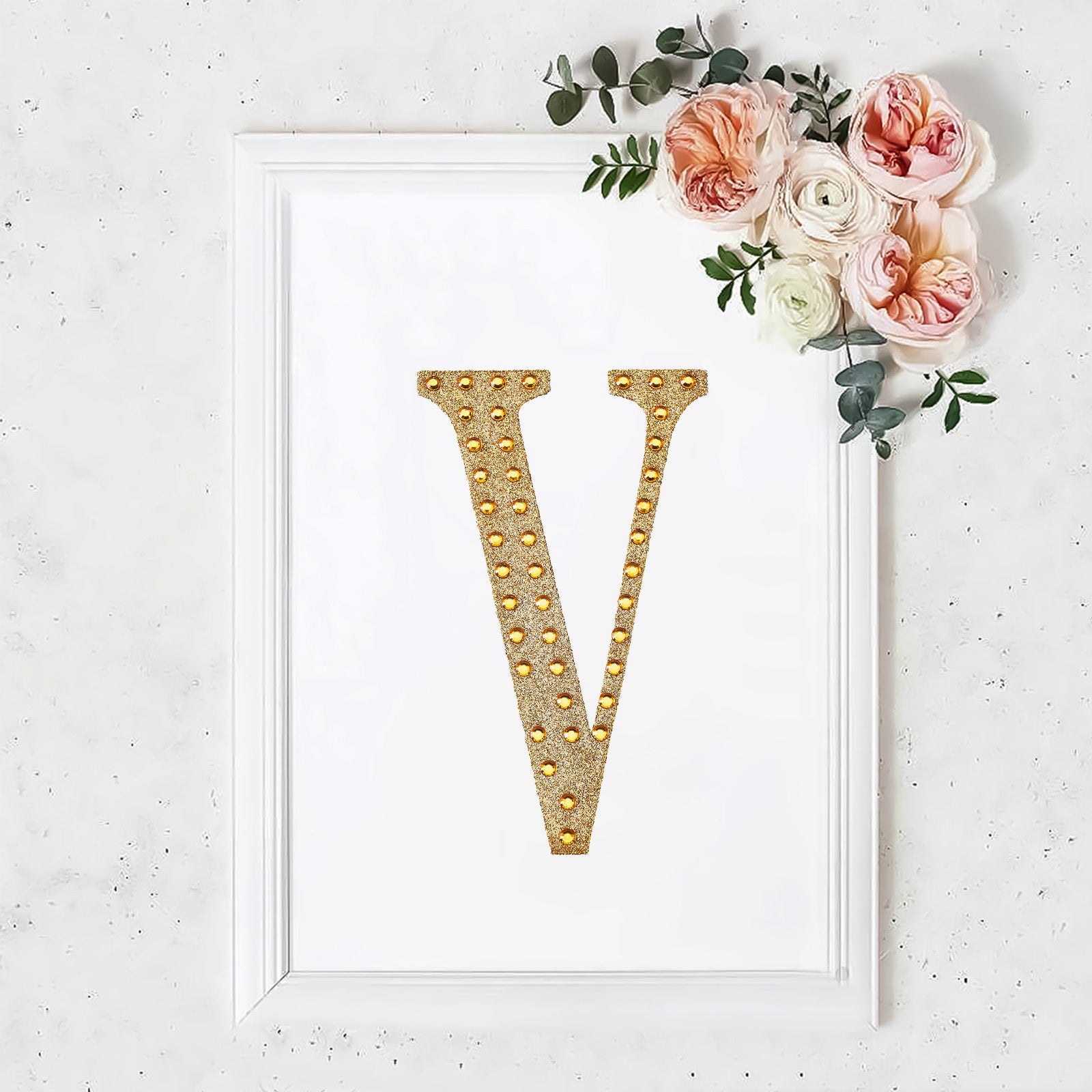 8 Gold Decorative Rhinestone Alphabet Letter Stickers DIY Crafts - V | by Tableclothsfactory